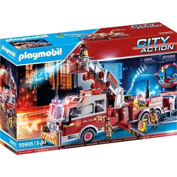 PLAYMOBIL 70935 City Action Feuerwehr-Fahrzeug: US Tower Ladder, Konstruktionsspielzeug